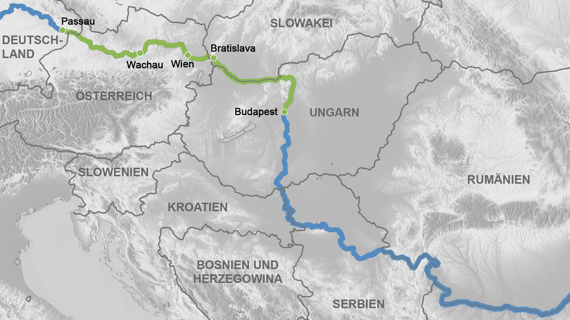 Reiseverlauf Karte Weihnachten auf der Donau