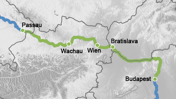 Reiseverlauf Karte Weihnachten auf der Donau