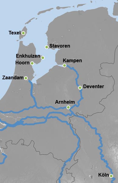 Reiseverlauf Karte Der Norden von Holland mit Insel Texel