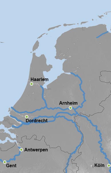 Reiseverlauf Karte Nord-/Südholland und Belgiens Metropolen