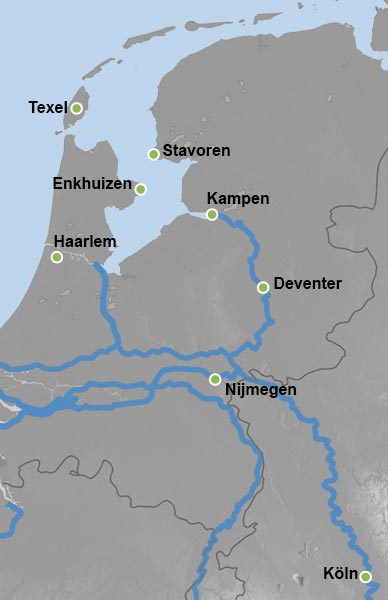 Reiseverlauf Karte Hollands Norden mit Insel Texel