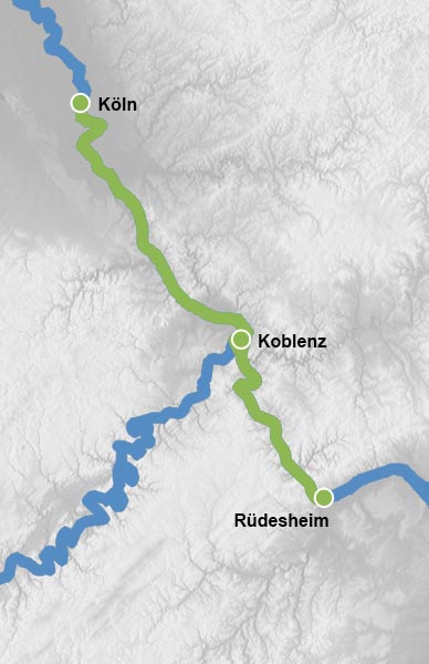 Reiseverlauf Karte Kurzreise auf dem Rhein