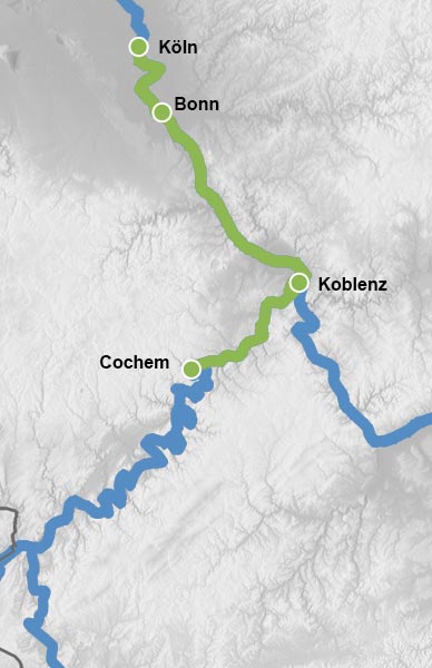 Reiseverlauf Karte Advent auf Rhein und Mosel