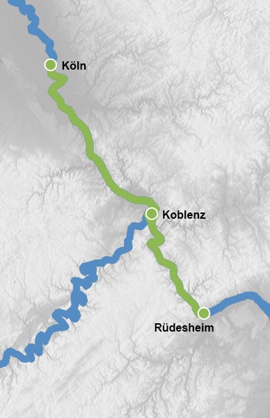 Reiseverlauf Karte Vorweihnachtszeit auf dem Rhein