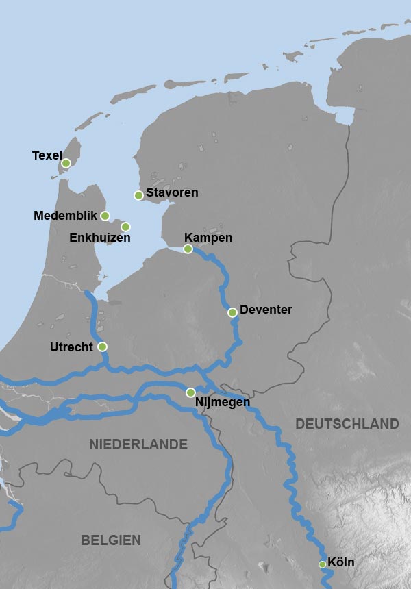 Reiseverlauf Karte Der Norden von Holland mit Insel Texel