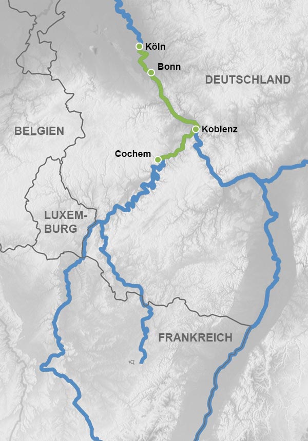 Reiseverlauf Karte Vorweihnachtszeit auf Rhein und Mosel