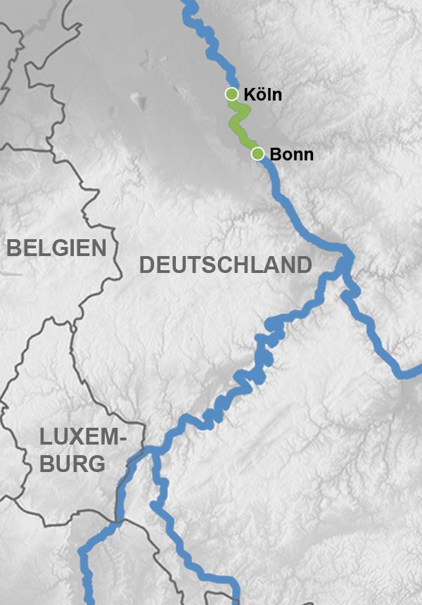 Reiseverlauf Karte Sail Away-Party auf dem Rhein