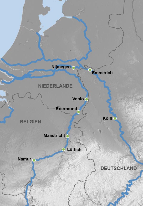 Reiseverlauf Karte André Rieu live in Maastricht -<br>Eventkreuzfahrt auf Rhein und Maas