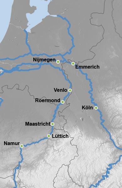 Reiseverlauf Karte André Rieu live in Maastricht -<br>Eventkreuzfahrt auf Rhein und Maas