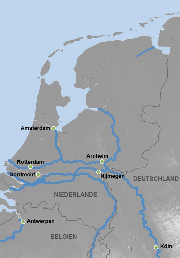 Reiseverlauf Karte Jahreswechsel auf dem Rhein