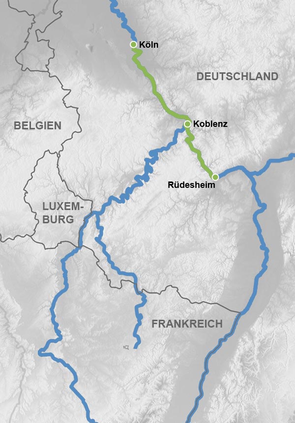 Reiseverlauf Karte Adventszeit auf dem Rhein
