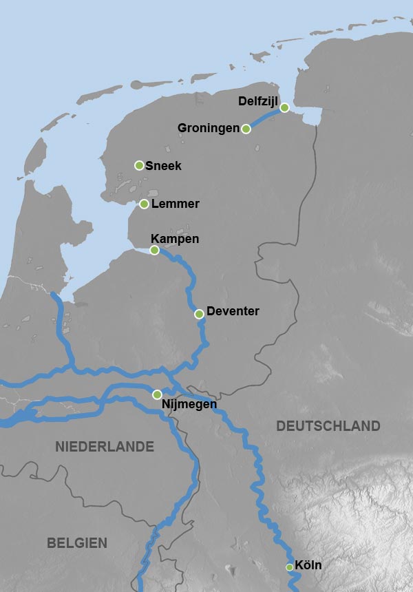 Reiseverlauf Karte Sommer im Norden der Niederlande
