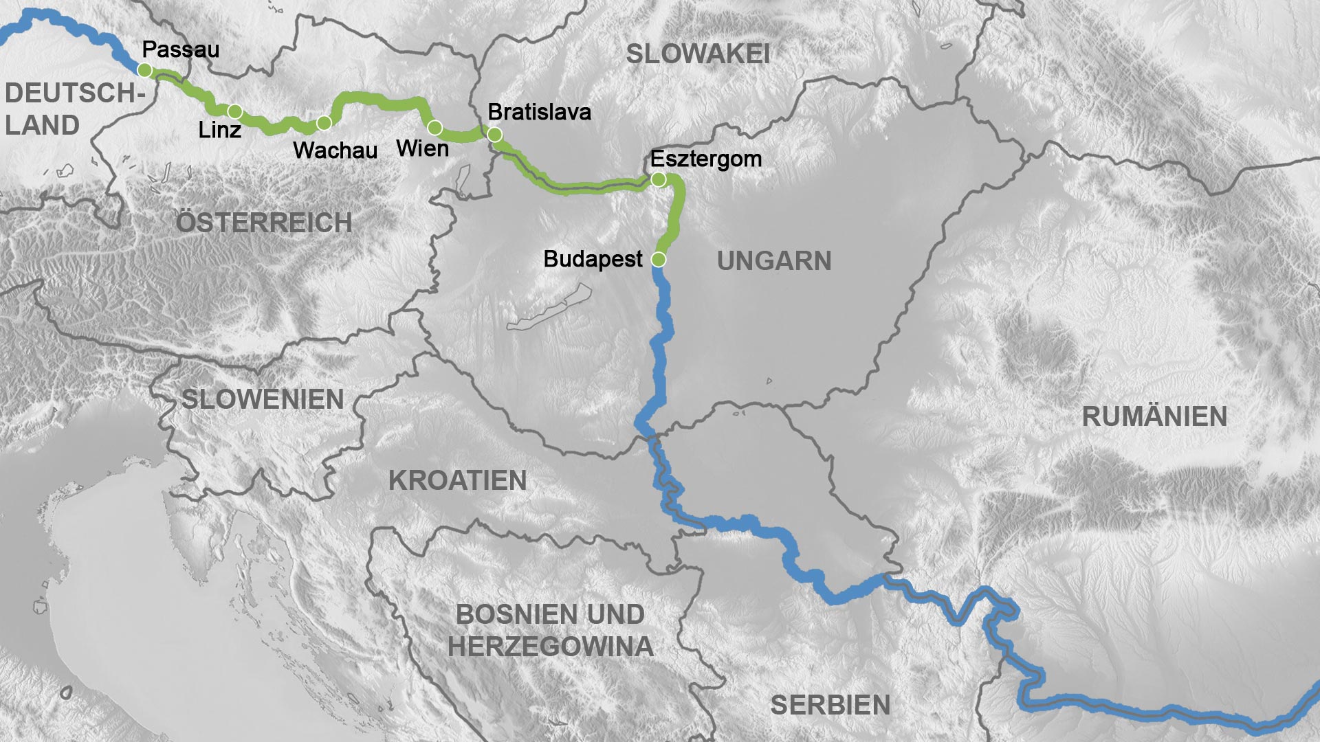 Reiseverlauf Karte Weihnachten und Silvester auf der Donau 